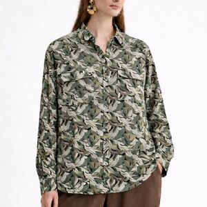 Equipment Silk Blouse Button Up Leaf Print Long Sleeve Clover Multi